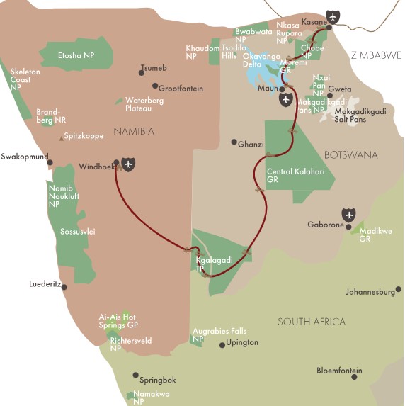 Karte Expedition Kalahari Intensiv Botswana