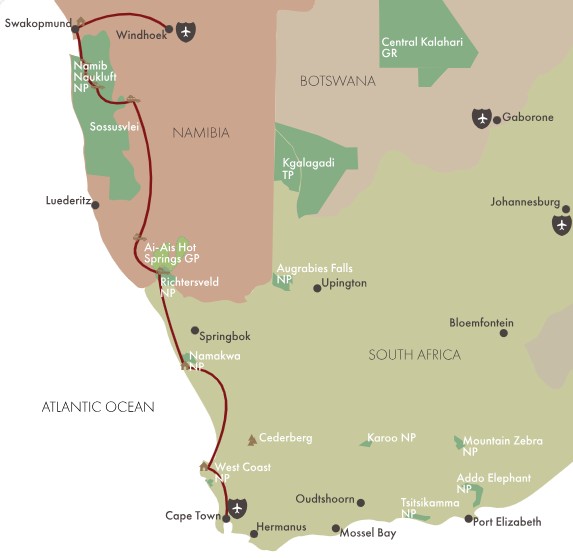 Namibwüste Westküste Südafrika Karte