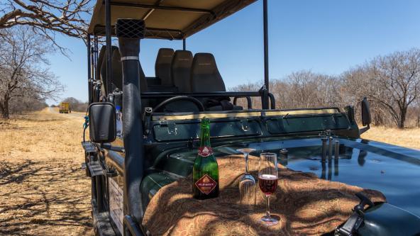 Die Lodge liegt innerhalb des Zambezi Nationalparks und auf dem Weg dorthin sehen wir schon die ersten Tiere.